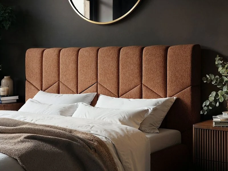 Isabela bed frame with chevron upholstered headboard - close up