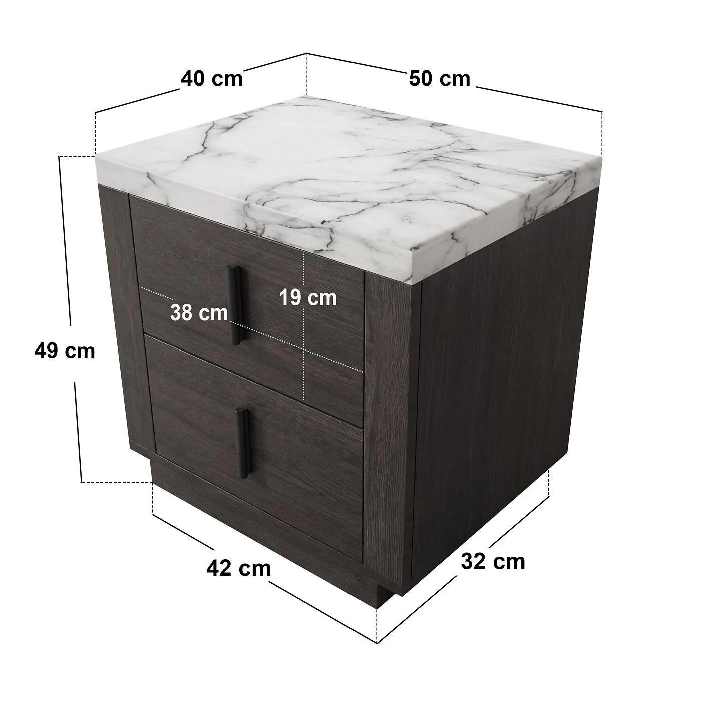 SOLACE+CO Marcel Walnut Bedside Table with Marble Effect Top image 6