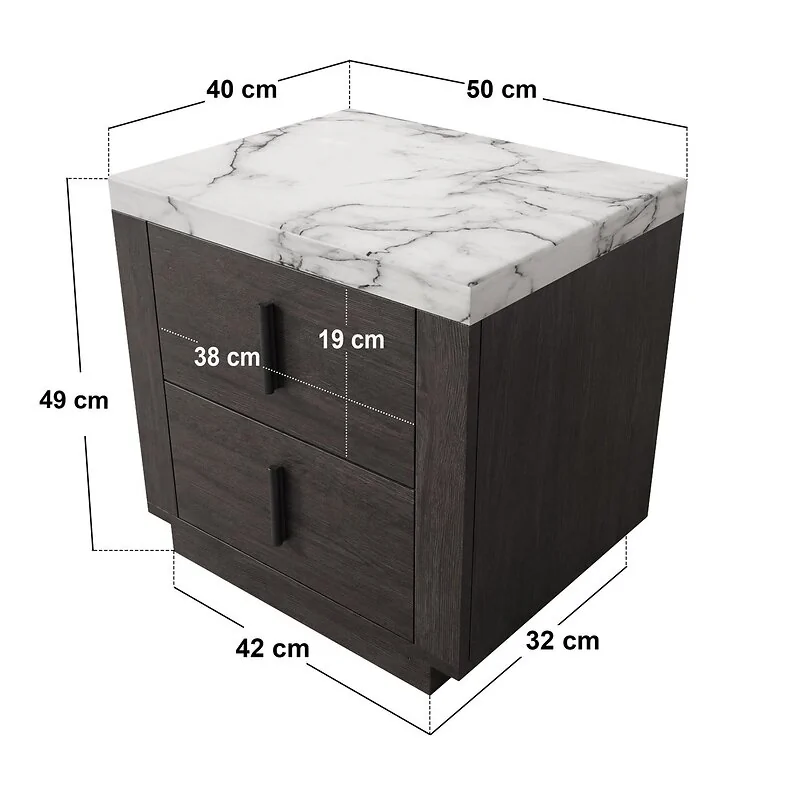 SOLACE+CO Marcel Walnut Bedside Table with Marble Effect Top image 6