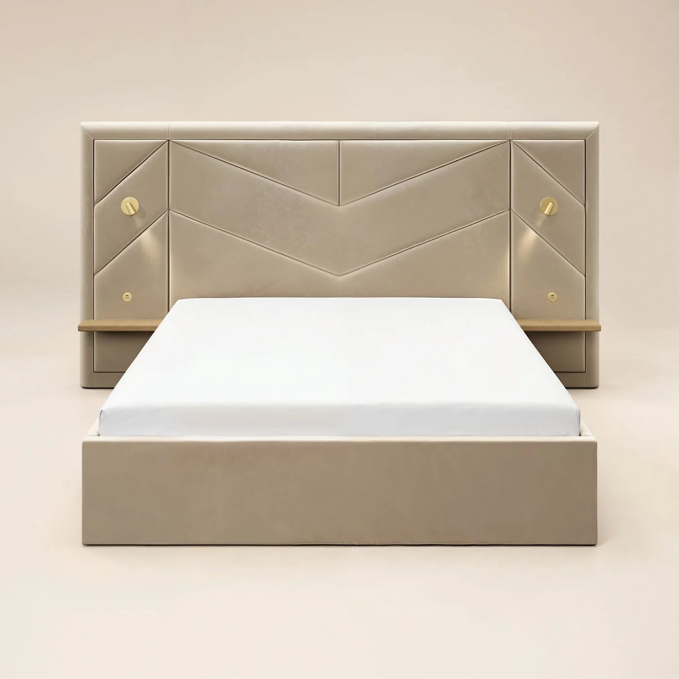Flair Alice Hotel Ottoman Bed with USB Gold Lights Beige Velvet image 5