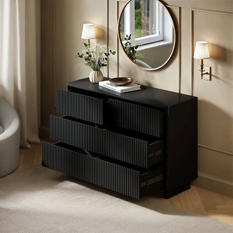 SOLACE+CO Velmor Ribbed Chest of 6 Drawers Black image 3