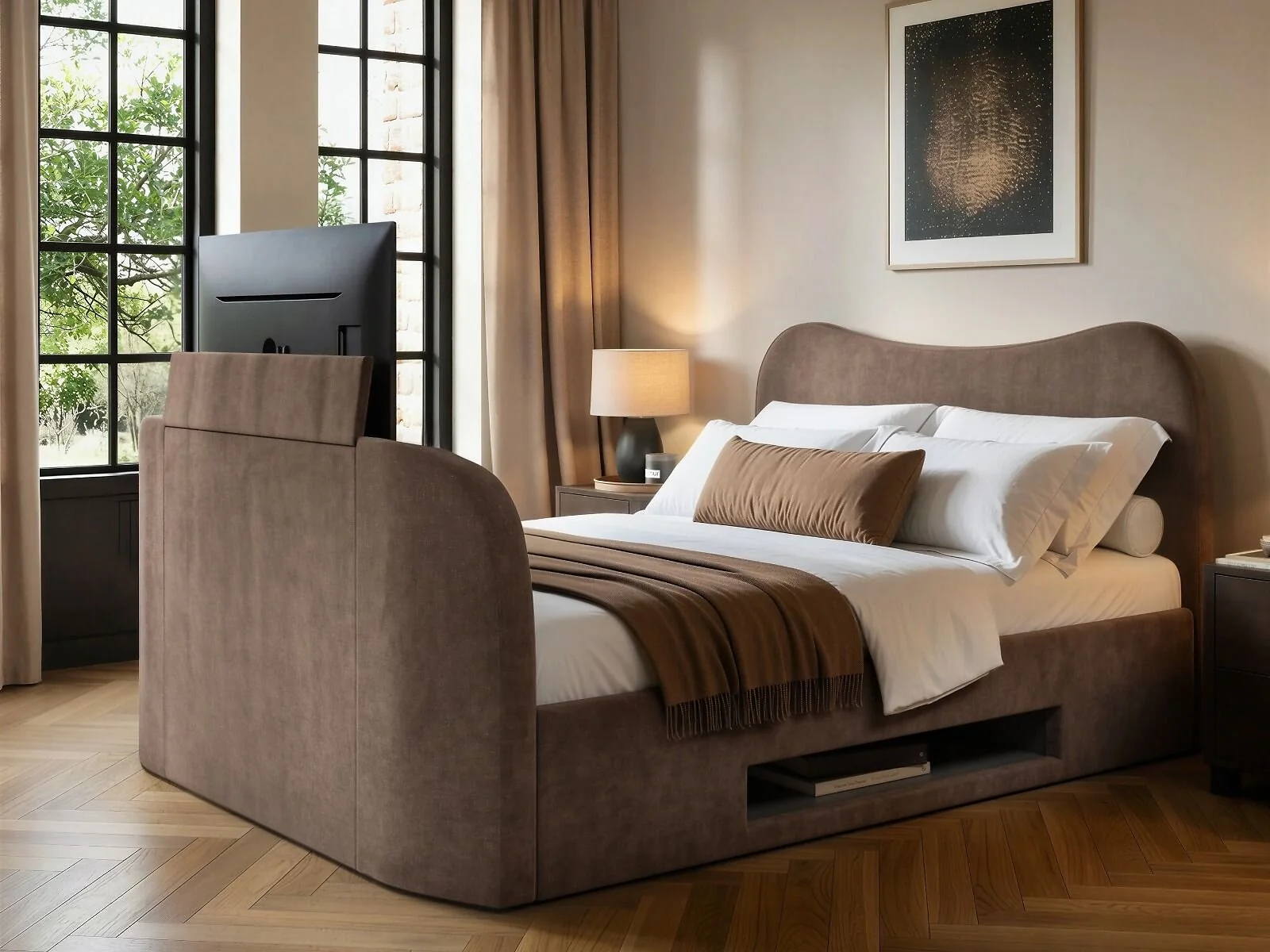 SOLACE+CO Claybourne TV Ottoman Bed with Side Lift Storage