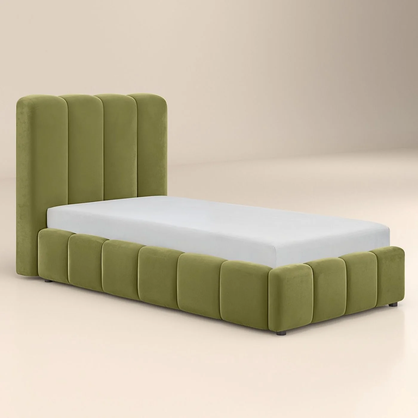 SOLACE+CO Emilie Single Ribbed Ottoman Bed Green Velvet image 5