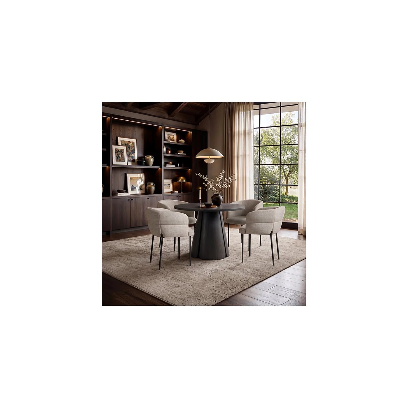 SOLACE+CO Ebony Extendable Dining Table with Elise Chairs Light Brown image 2