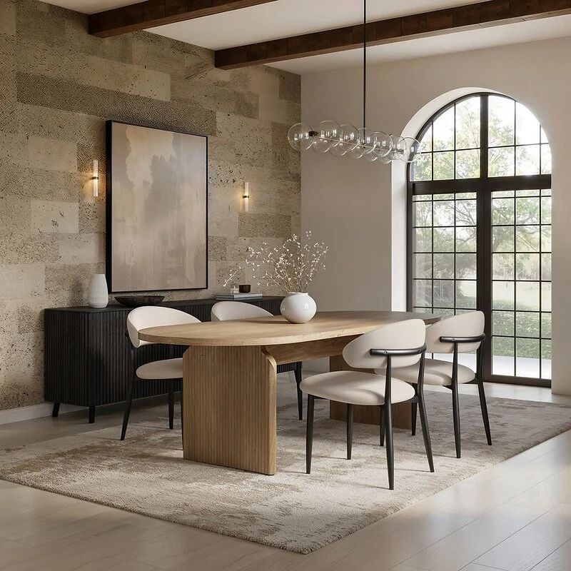 SOLACE+CO Varm & Cyra 4 to 8 Seater Oak Extending Dining Table Set with Beige Chenille Chairs image 3