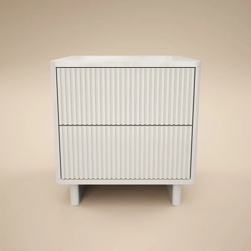 SOLACE+CO Velmor 2 Drawer Ribbed Bedside Table White image 5