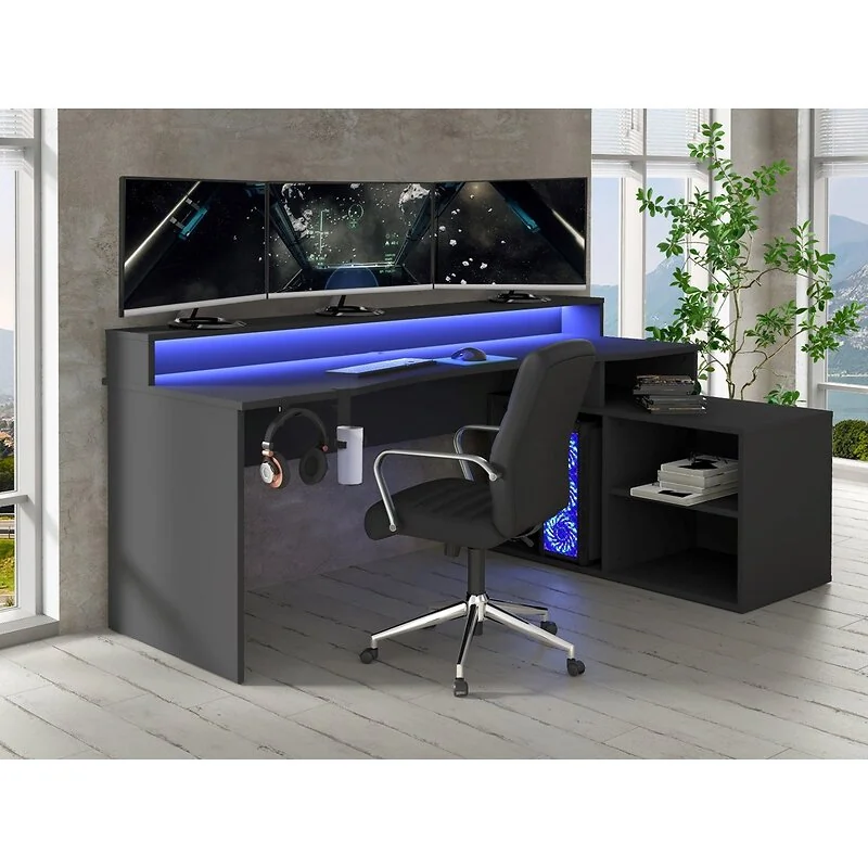 Flair Power W L-Shaped Corner Gaming Desk With LED Lights