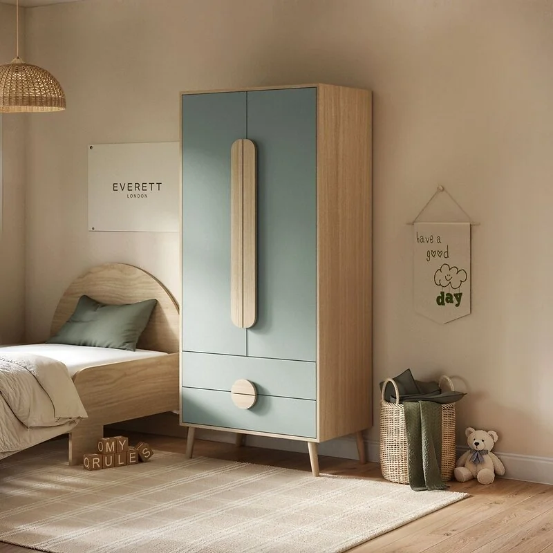 Flair Noah 2 Drawer Wardrobe Sage Green and Oak