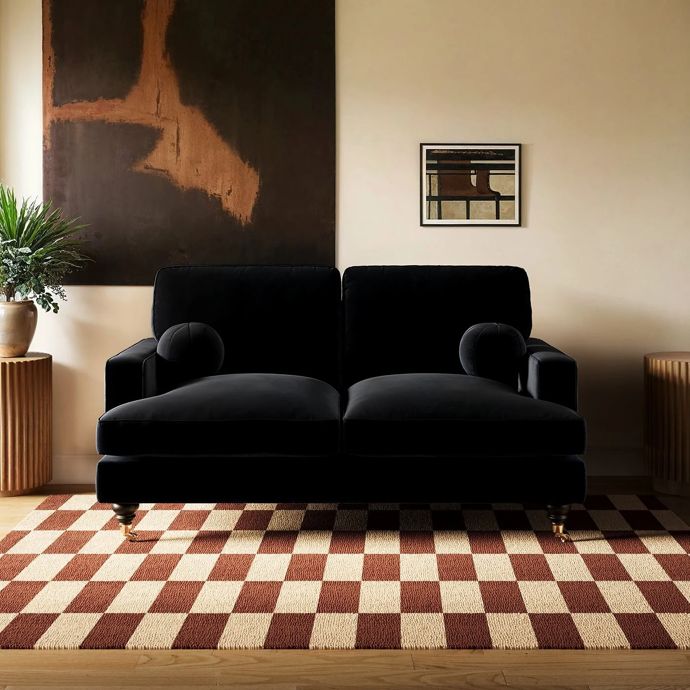SOLACE+CO Addison 2 Seater Sofa with Caster Legs