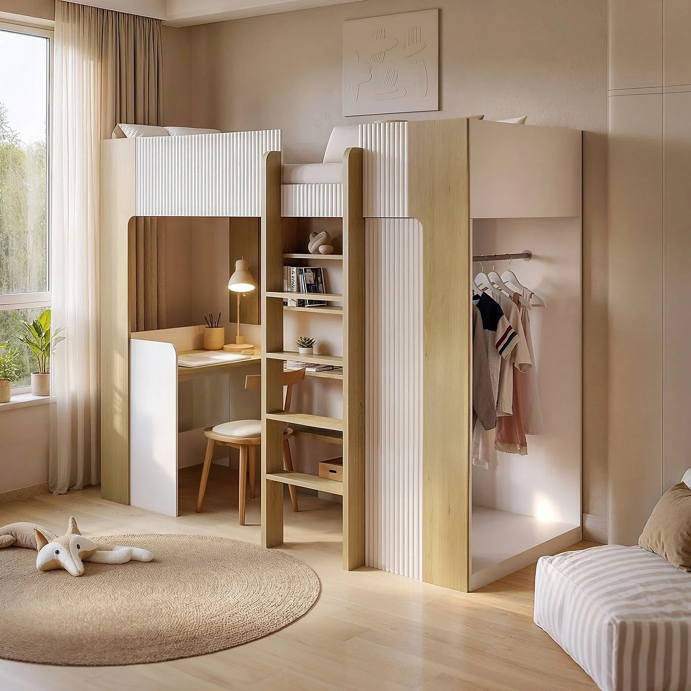 Flair Aeson High Sleeper Bed with Desk & Wardrobe White & Oak image 2