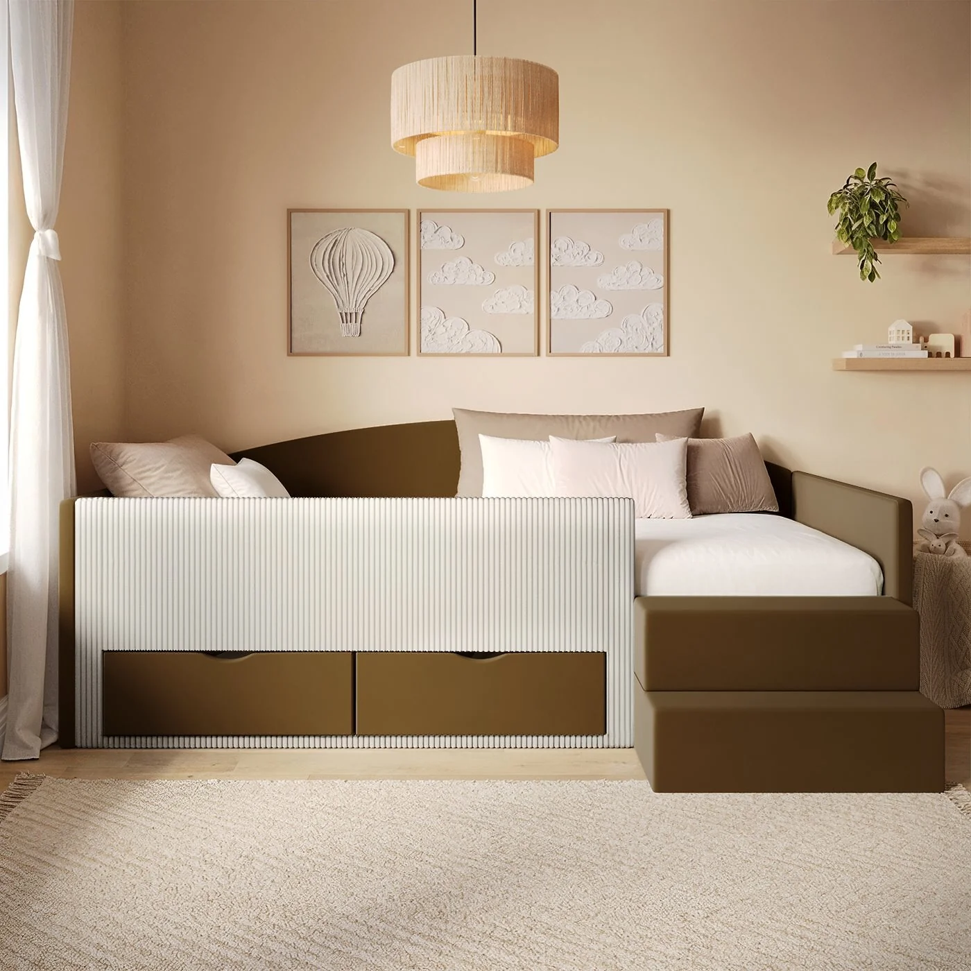 Flair Elisa Storage Low Sleeper Bed Brown Velvet & Beige Cord image 3