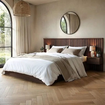 SOLACE+CO Taylor Hotel Ottoman Bed with Side Tables Walnut