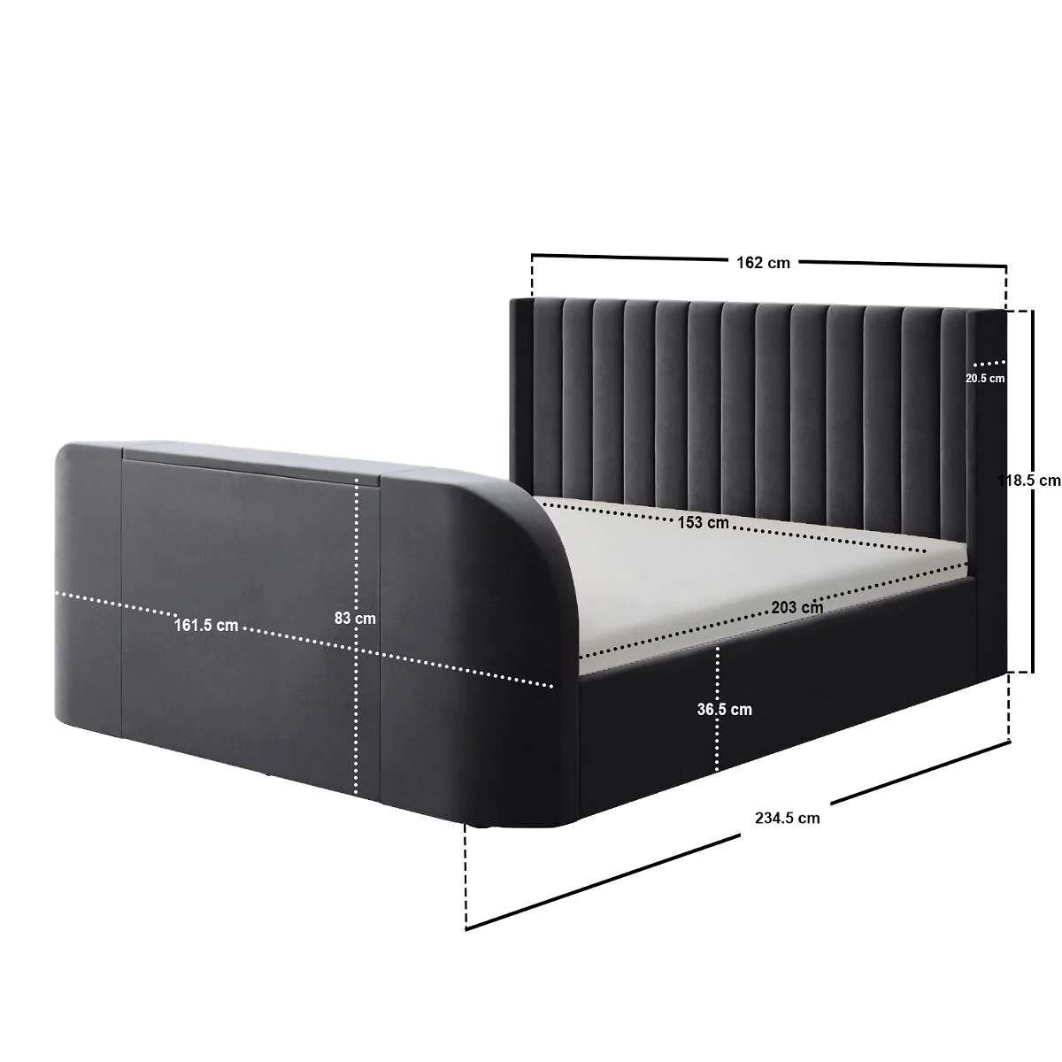 Flair Fallon TV Side Lift Ottoman Bed Charcoal Velvet – view 8