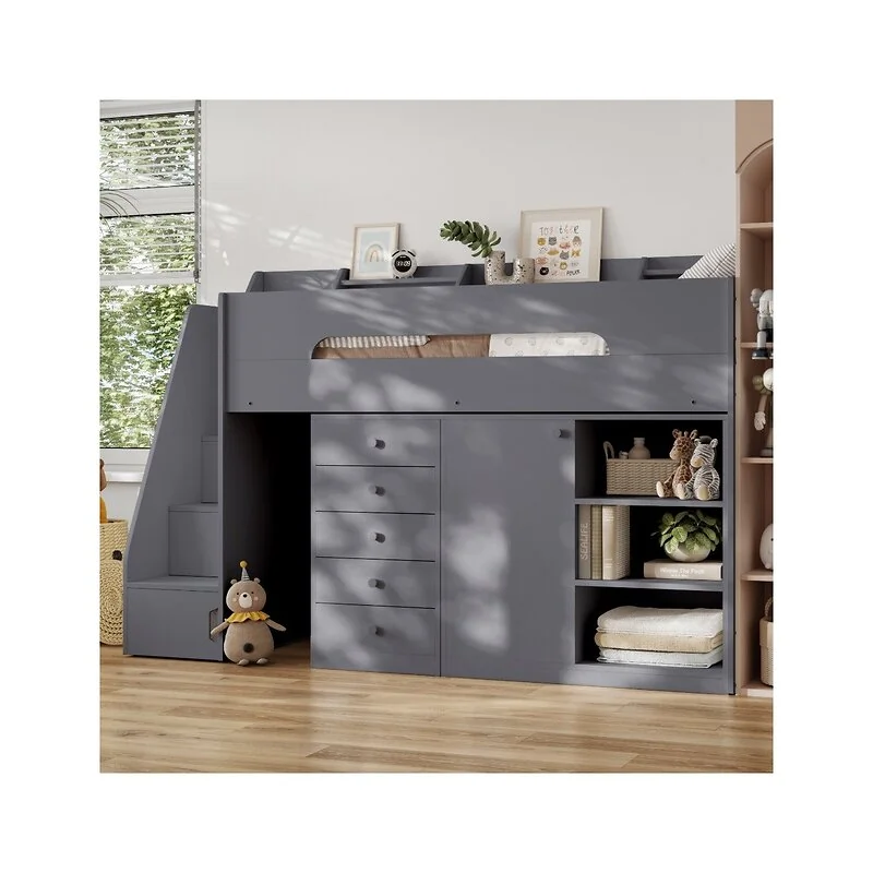 Flair Stepaside Staircase High Sleeper Storage Station Bed Grey