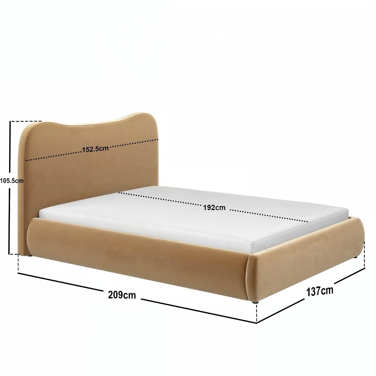 SOLACE+CO Ember velvet ottoman bed in Sand - double bed dimensions