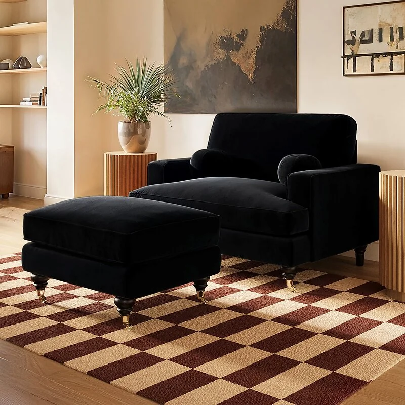 SOLACE+CO Addison Loveseat Footstool Bundle Velvet