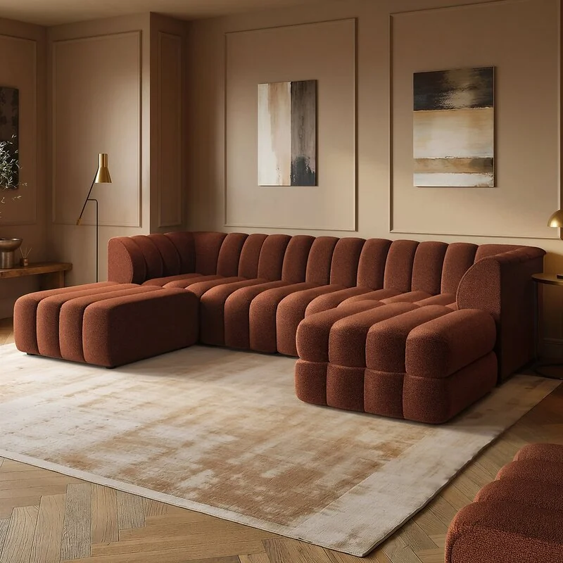 SOLACE+CO Halle U Shaped Modular Sofa with Storage Burnt Orange Chenille image 2