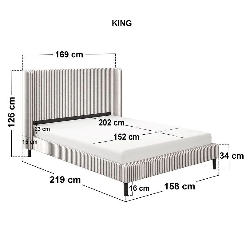 SOLACE+CO Jovanna Striped Bed with Winged Headboard Woven Fabric Brown image 11