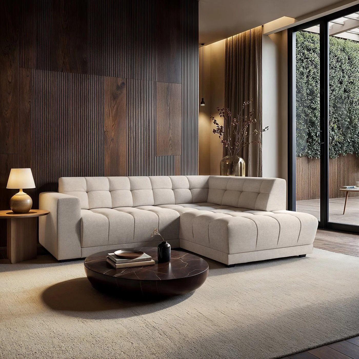 SOLACE+CO Asta 3-Seater Right Corner Sofa Cream Dapple Fabric image 2