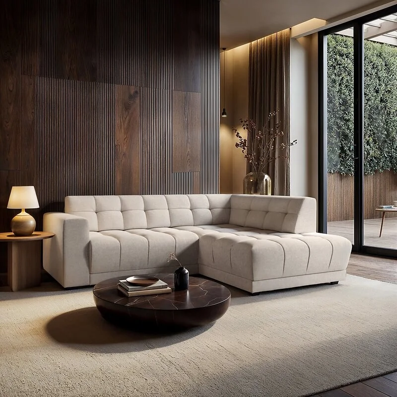SOLACE+CO Asta 3-Seater Right Corner Sofa Cream Dapple Fabric image 2