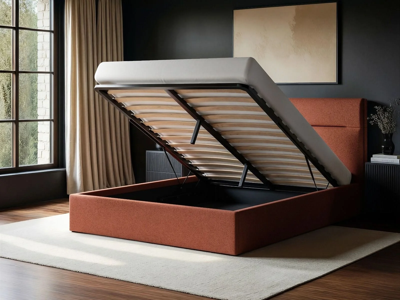 SOLACE+CO Nela Woven Fabric Ottoman Bed – view 4