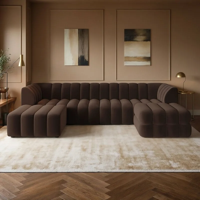 SOLACE+CO Halle Channel Tufted U Shaped Modular Sofa with Storage Footstool