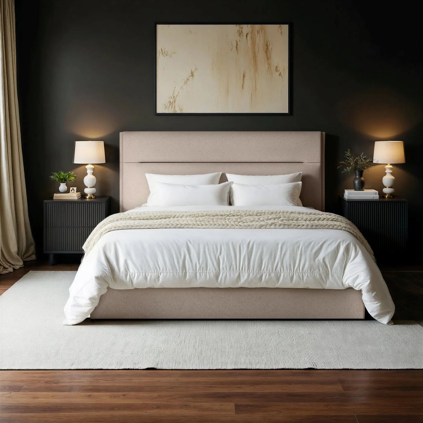 SOLACE+CO Nela Ottoman Bed Woven Fabric Beige image 3