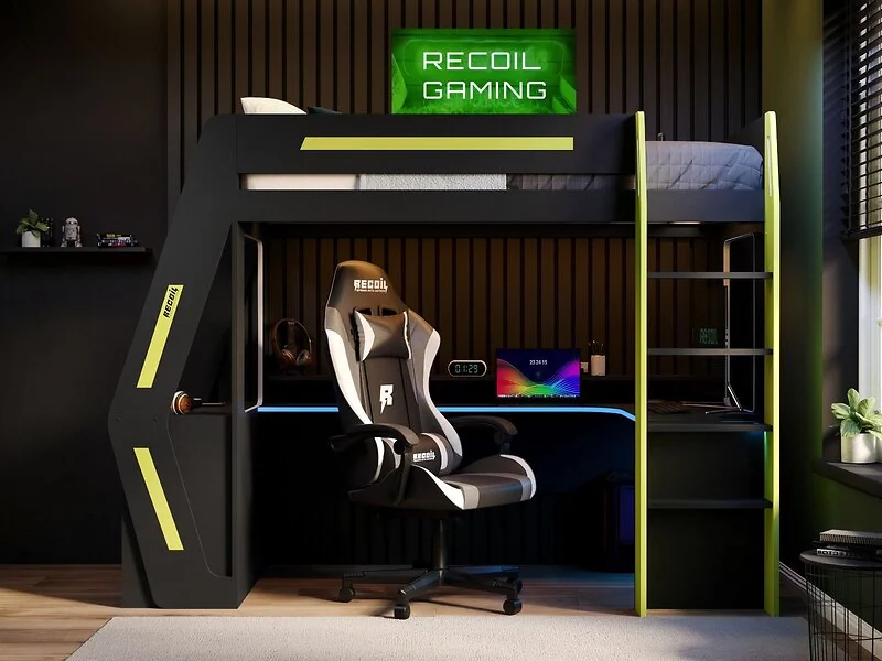 Integrated gaming desk underneath the Recoil Alister high sleeper
