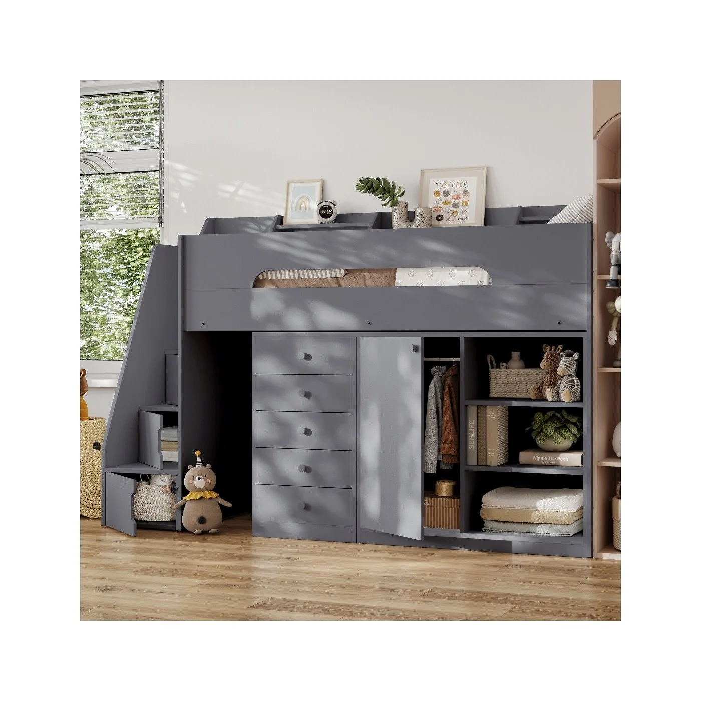 Flair Stepaside Staircase High Sleeper Storage Station Bed Grey image 2