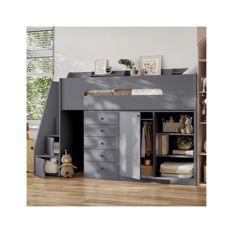 Flair Stepaside Staircase High Sleeper Storage Station Bed Grey image 2