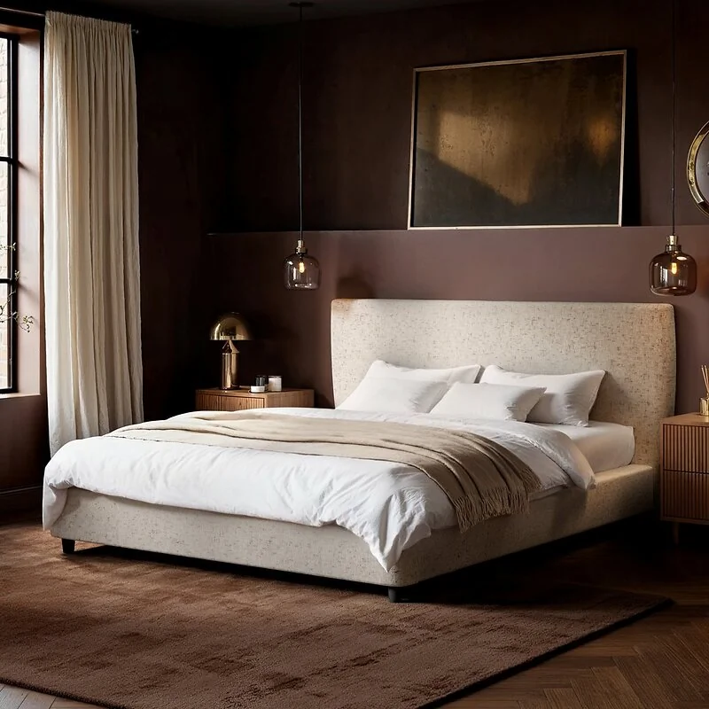 SOLACE+CO Luciana Upholstered Platform Bed Cream Chenille