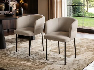 SOLACE+CO Elise Set of 2 Linen Effect Dining Chairs Beige