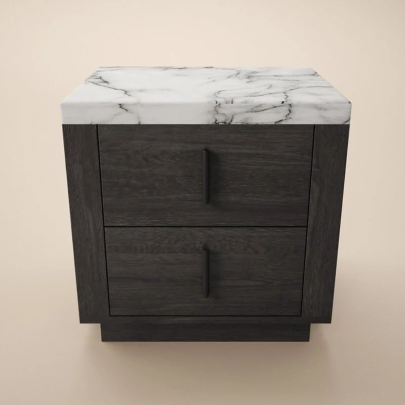SOLACE+CO Marcel Walnut Bedside Table with Marble Effect Top image 4