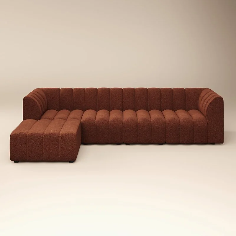SOLACE+CO Halle Channel Tufted 4 Seater Modular Sofa with Reversible Footstool Burnt Orange Chenille image 4