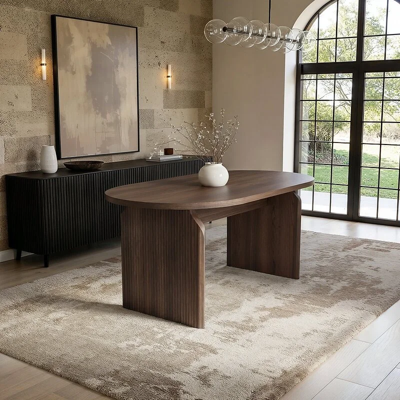 SOLACE+CO Varm & Estella Dining Walnut Table with Velvet Chairs Beige image 3