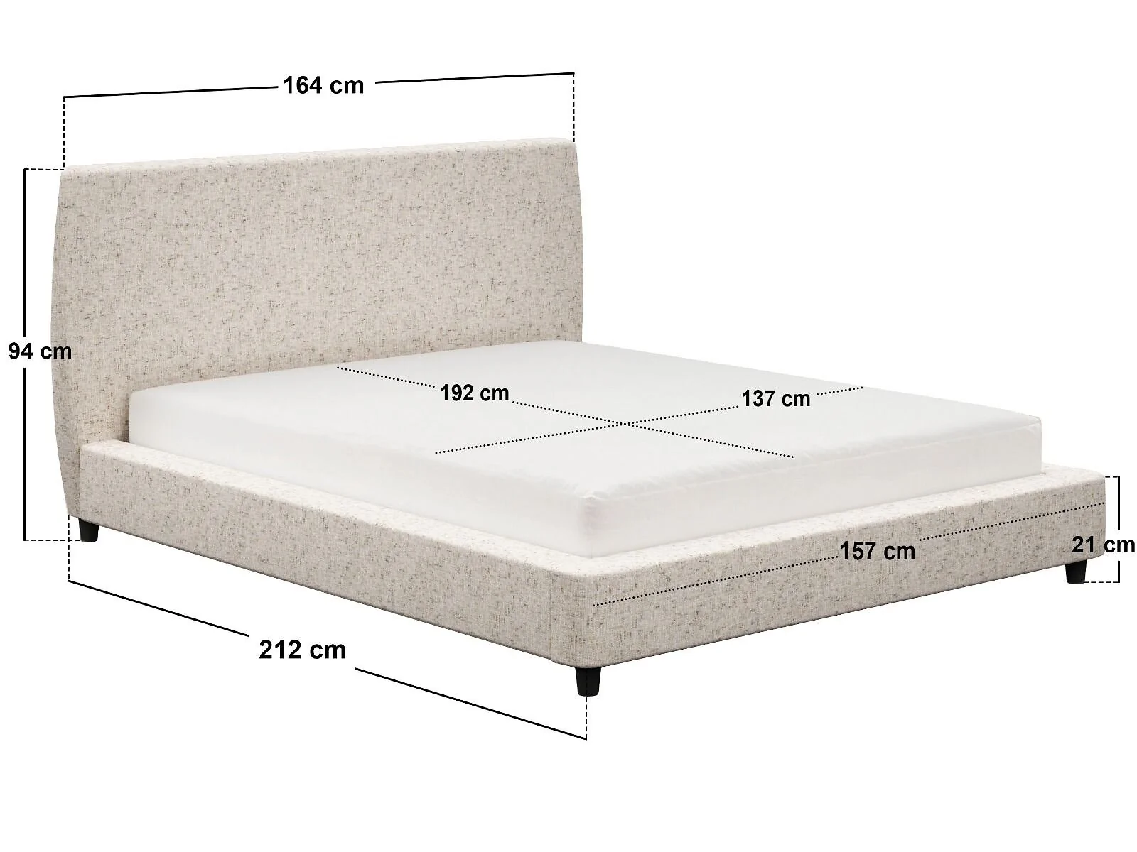 SOLACE+CO Luciana Upholstered Platform Bed Frame Cream Chenille – view 7