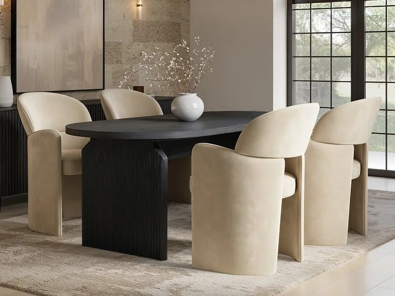 SOLACE+CO Varm & Estella Black Dining Table with Velvet Chairs