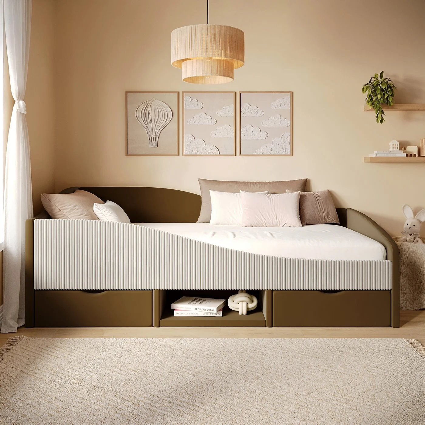 Flair Aubrey Storage Low Sleeper Bed Brown Velvet & Beige Cord image 2