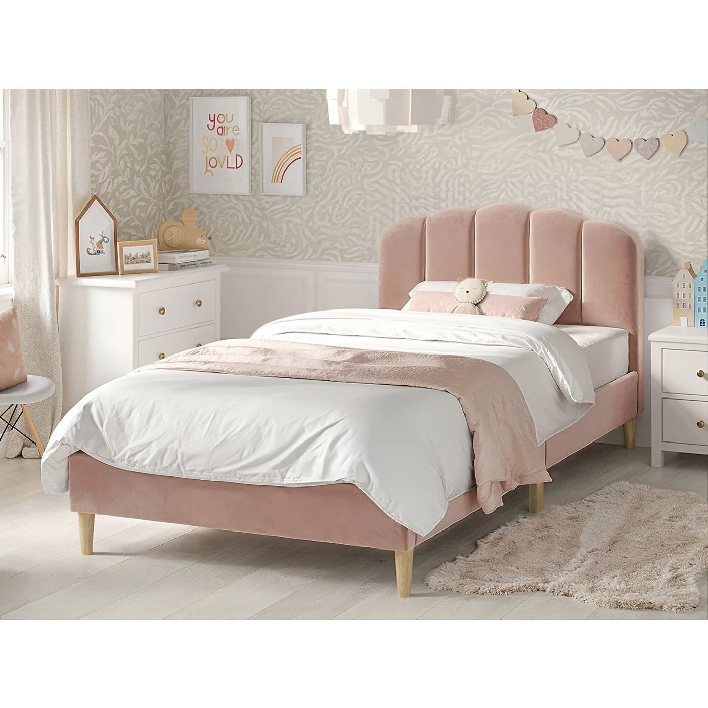 Flair Scallop Pink Velvet Bed Single