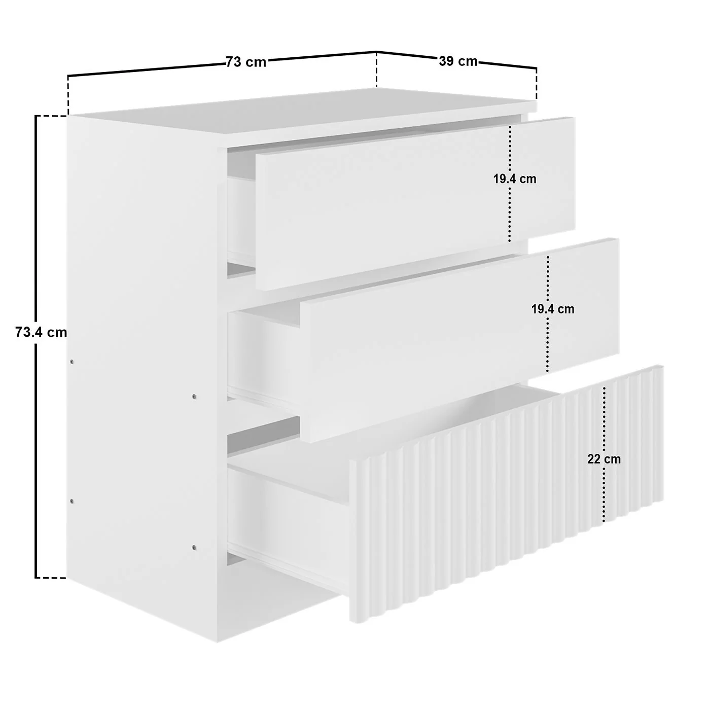 Flair Luca 3 Drawer Chest Ribbed image 12