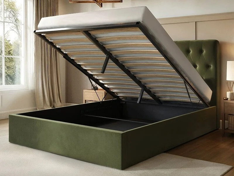 Flair Marley Buttoned Headboard Ottoman Bed Green Velvet – view 3