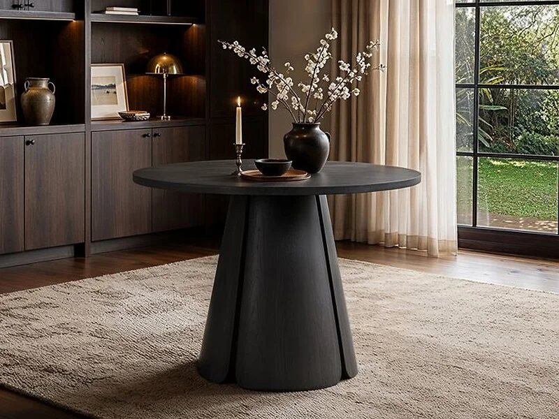 Ebony black extendable dining table closed at 100cm