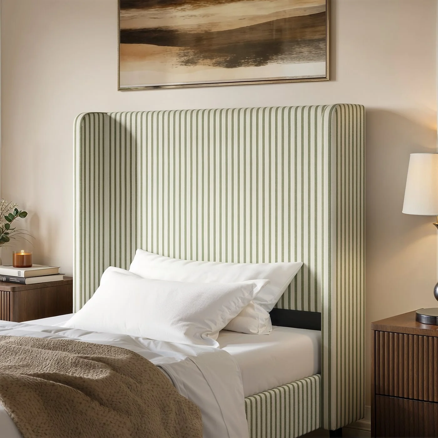 SOLACE+CO Jovanna Striped Bed with Winged Headboard Woven Fabric Green image 5