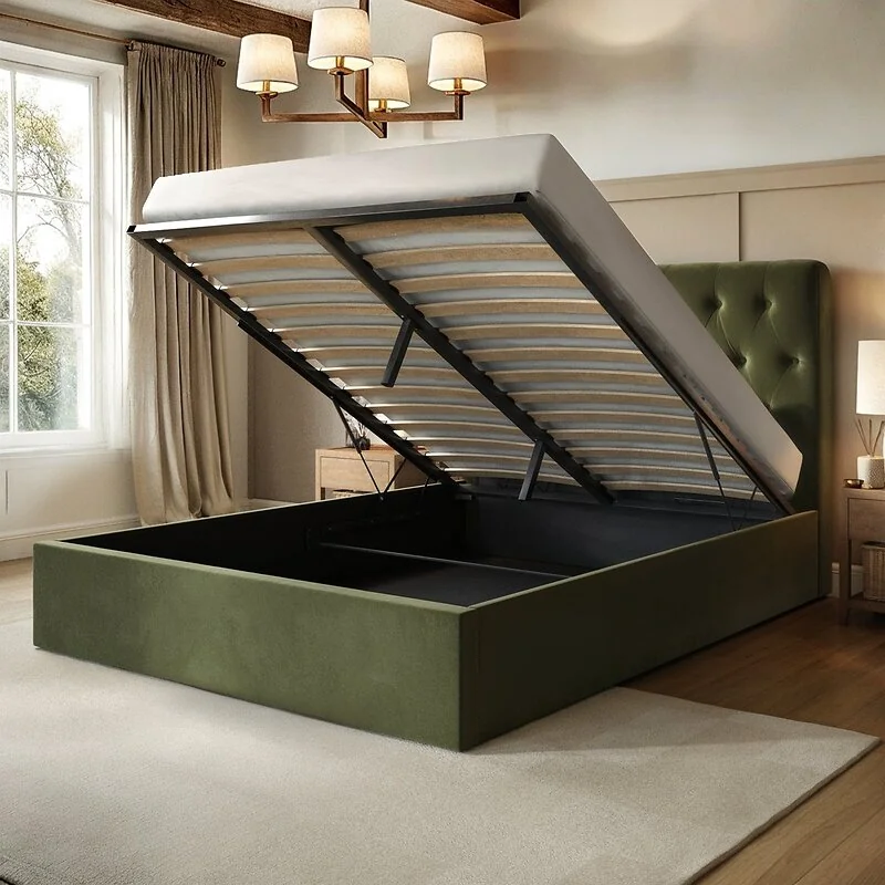 Flair Marley Buttoned Headboard Ottoman Bed Green Velvet image 4