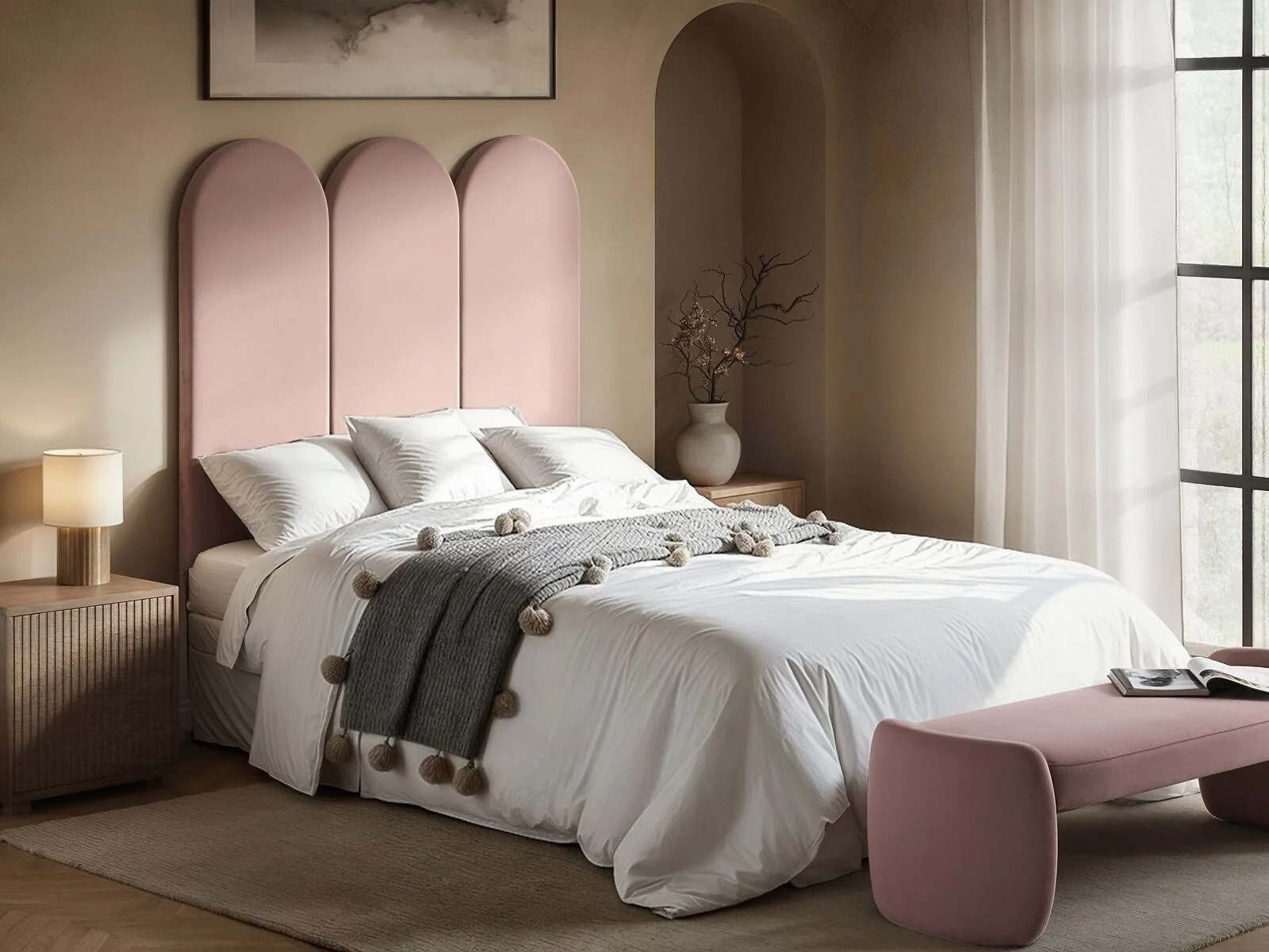 SOLACE+CO Cirrus Headboard Wall Panel Pink Velvet – view 5