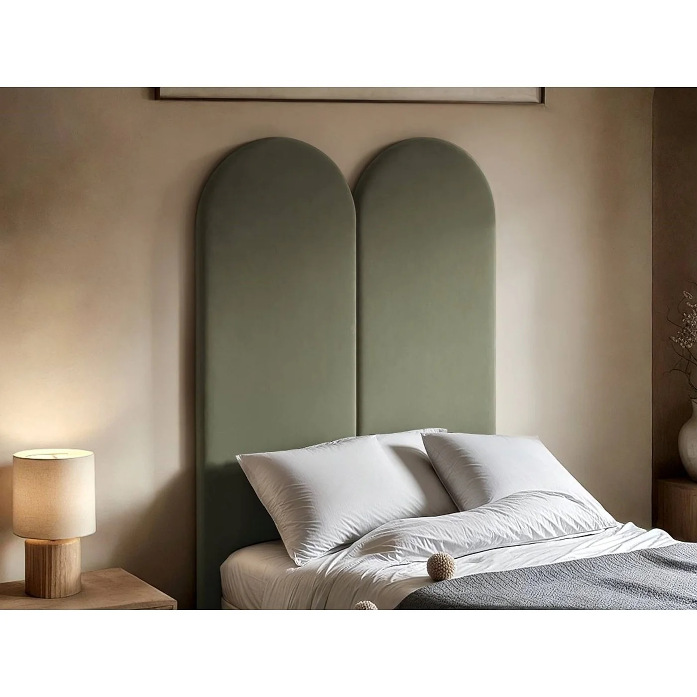 SOLACE+CO Cirrus Headboard Panels Single Khaki Green Velvet image 3