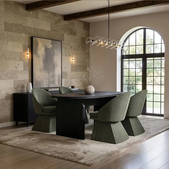 SOLACE+CO Varm Black Extendable Table & Aiko Green Chairs Dining Set