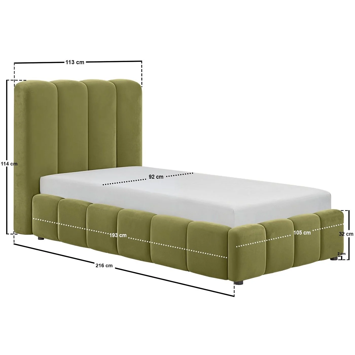 SOLACE+CO Emilie Single Ribbed Ottoman Bed Green Velvet image 7