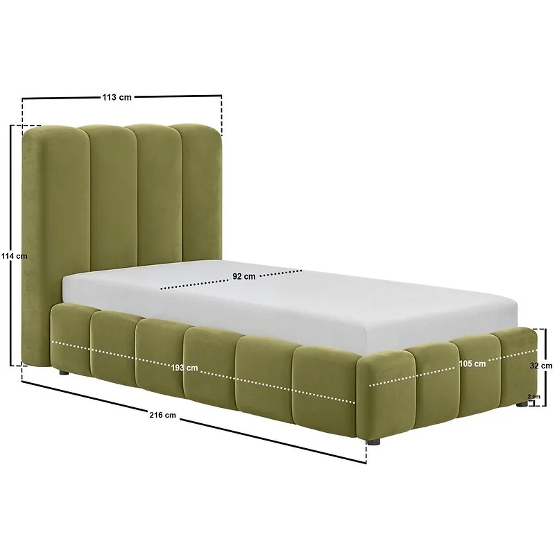 SOLACE+CO Emilie Single Ribbed Ottoman Bed Green Velvet image 7