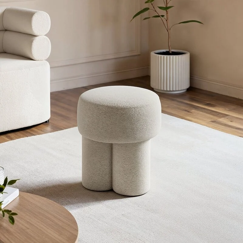 SOLACE+CO Ferro High Round Pouffe Beige Sherpa Fleece image 2